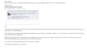 TBI teacher expresses respect for Cam and distances himself from loutish Matt and Craig