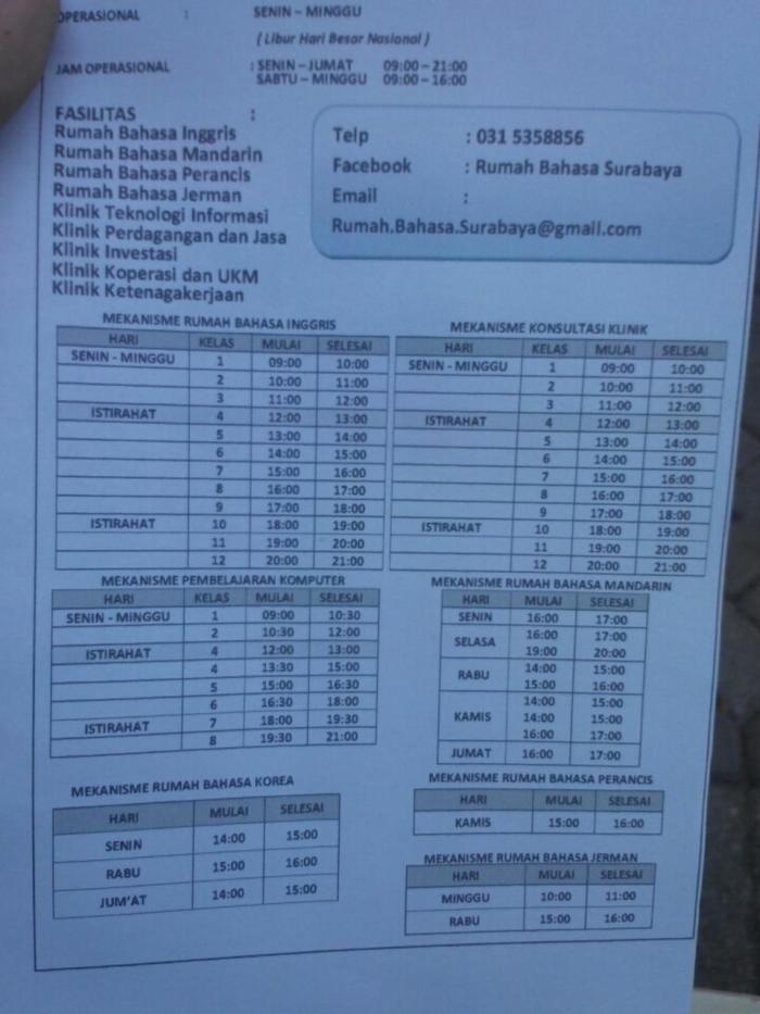 Rumah Bahasa Surabaya schedule